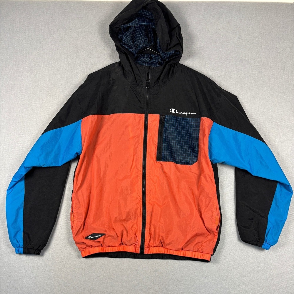 Champion V59430 Windbreaker Colorblock Zip Jacket Size M Orange Black Blue